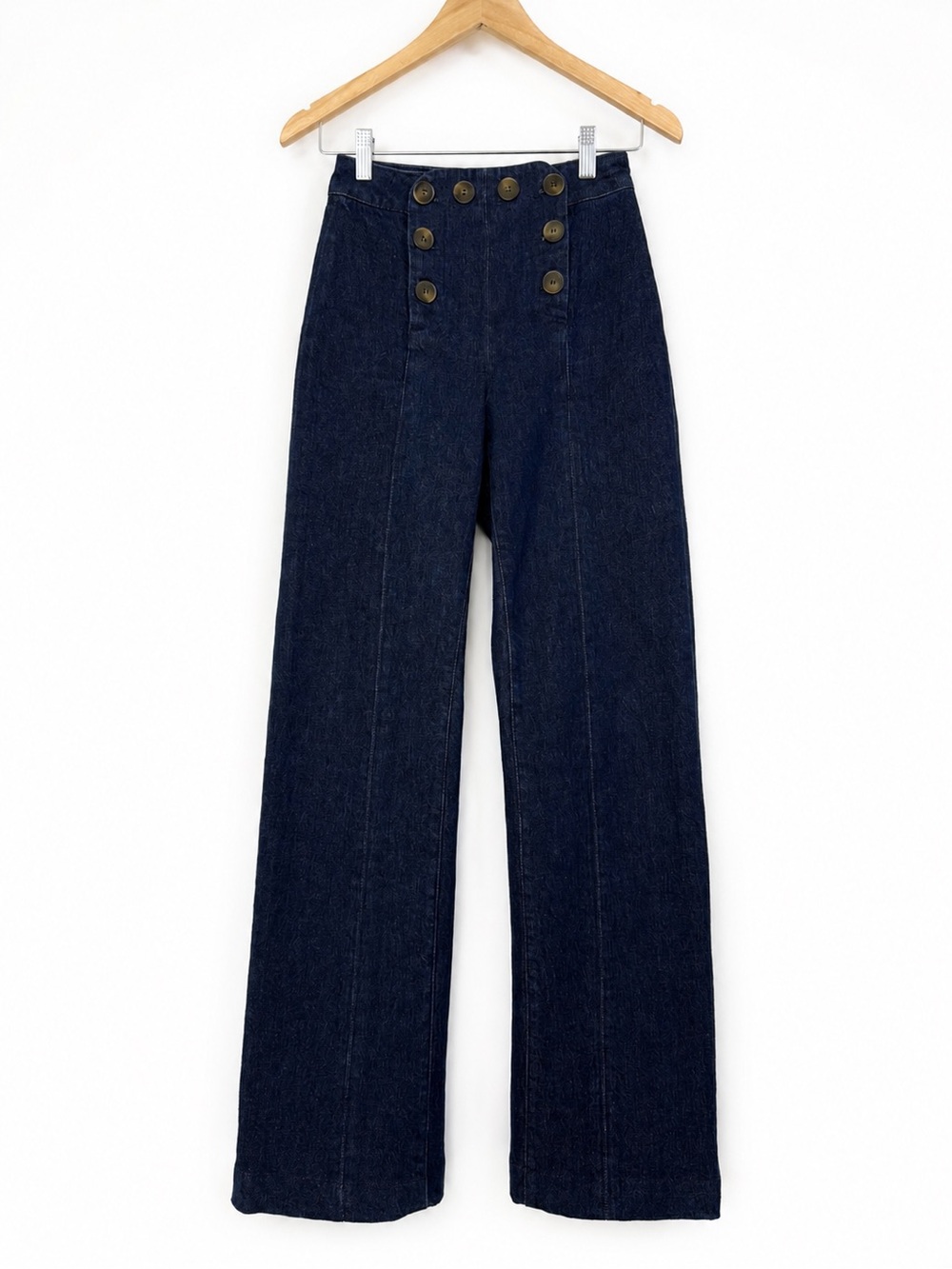 Sezane Jeans High Rise Wide Leg Sailor Button Denim  Size 34